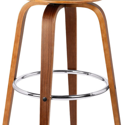 25" Cream And Brown Fabric And Iron Backless Counter Height Swivel Bar Chair