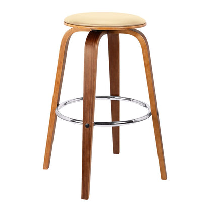 25" Cream And Brown Fabric And Iron Backless Counter Height Swivel Bar Chair