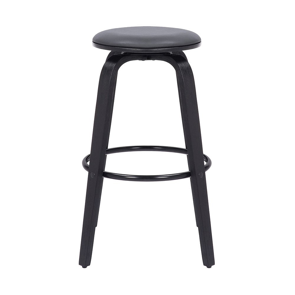 29" Gray And Black Fabric And Solid Wood Backless Bar Height Swivel Bar Chair