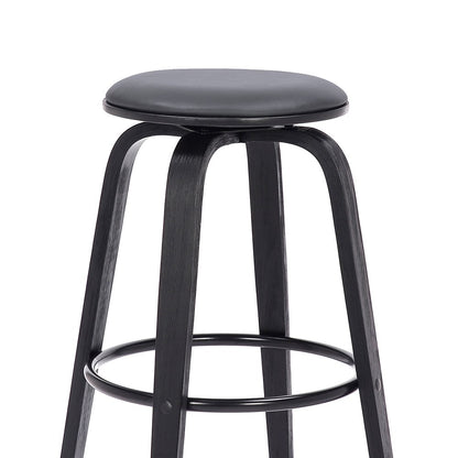 29" Gray And Black Fabric And Solid Wood Backless Bar Height Swivel Bar Chair