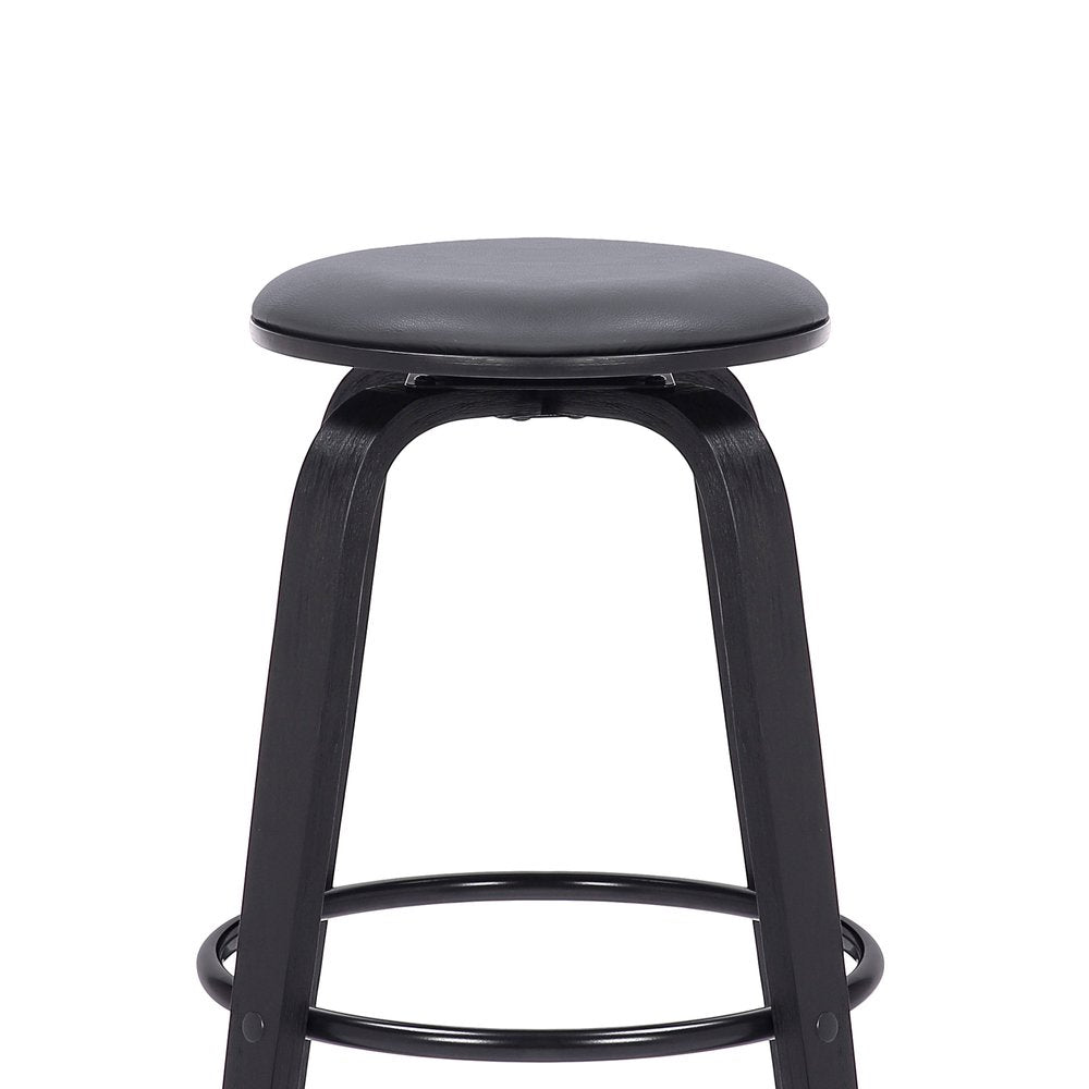 29" Gray And Black Fabric And Solid Wood Backless Bar Height Swivel Bar Chair