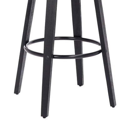 29" Gray And Black Fabric And Solid Wood Backless Bar Height Swivel Bar Chair