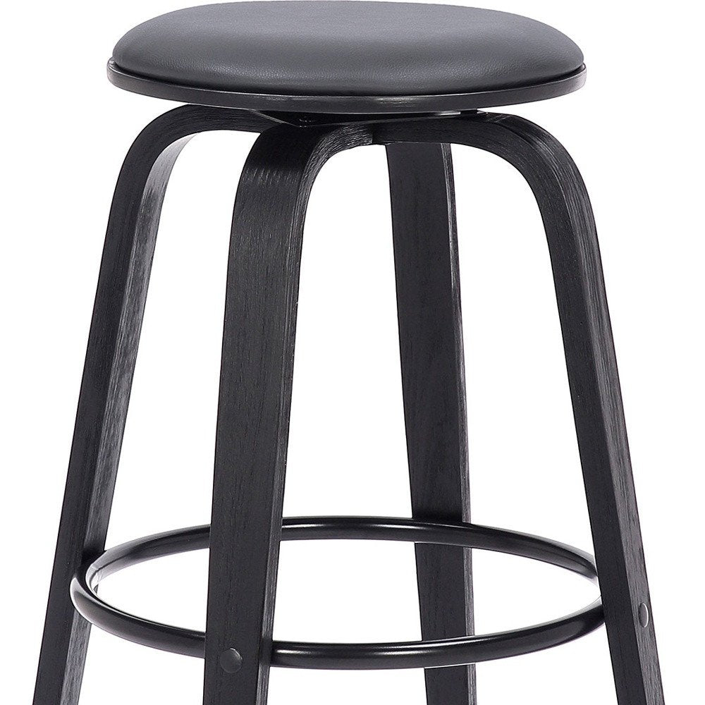 29" Gray And Black Fabric And Solid Wood Backless Bar Height Swivel Bar Chair