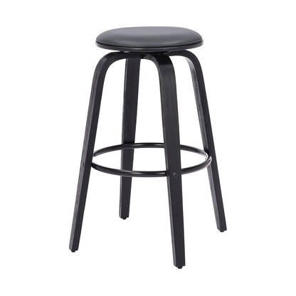 29" Gray And Black Fabric And Solid Wood Backless Bar Height Swivel Bar Chair