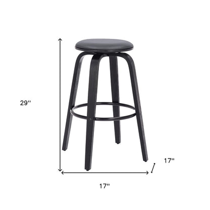 29" Gray And Black Fabric And Solid Wood Backless Bar Height Swivel Bar Chair