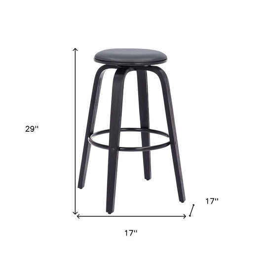 29" Gray And Black Fabric And Solid Wood Backless Bar Height Swivel Bar Chair