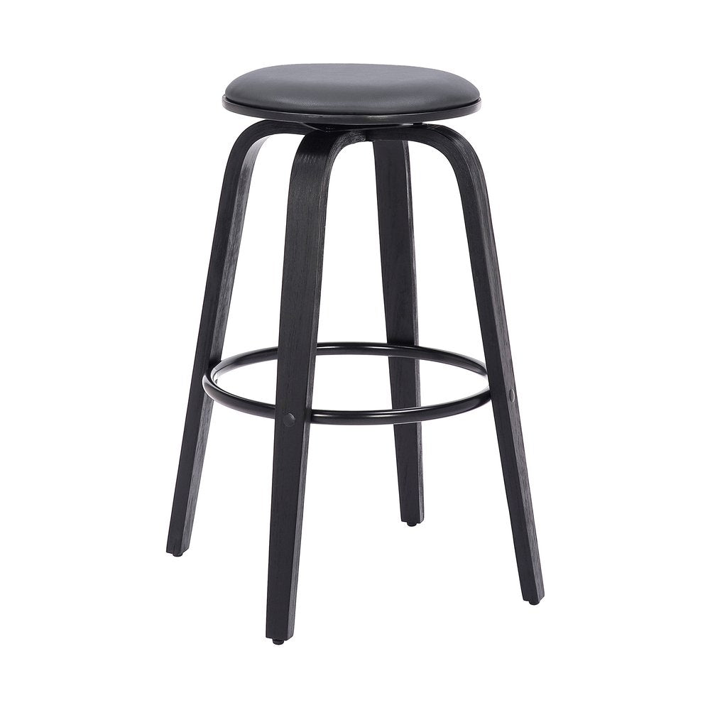 29" Gray And Black Fabric And Solid Wood Backless Bar Height Swivel Bar Chair