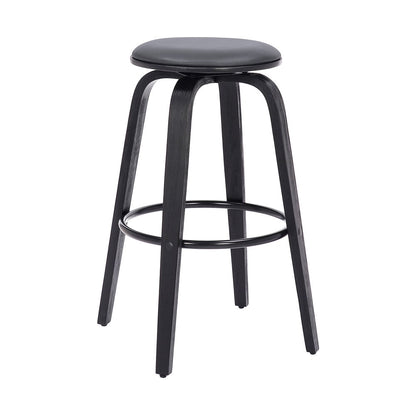 29" Gray And Black Fabric And Solid Wood Backless Bar Height Swivel Bar Chair