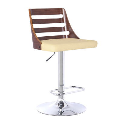 Cream And Silver Fabric And Iron Low Back Adjustable Height Bar Chair