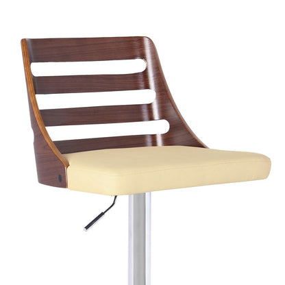 Cream And Silver Fabric And Iron Low Back Adjustable Height Bar Chair