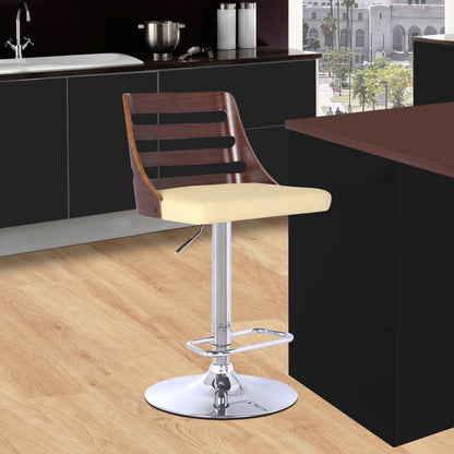 Cream And Silver Fabric And Iron Low Back Adjustable Height Bar Chair