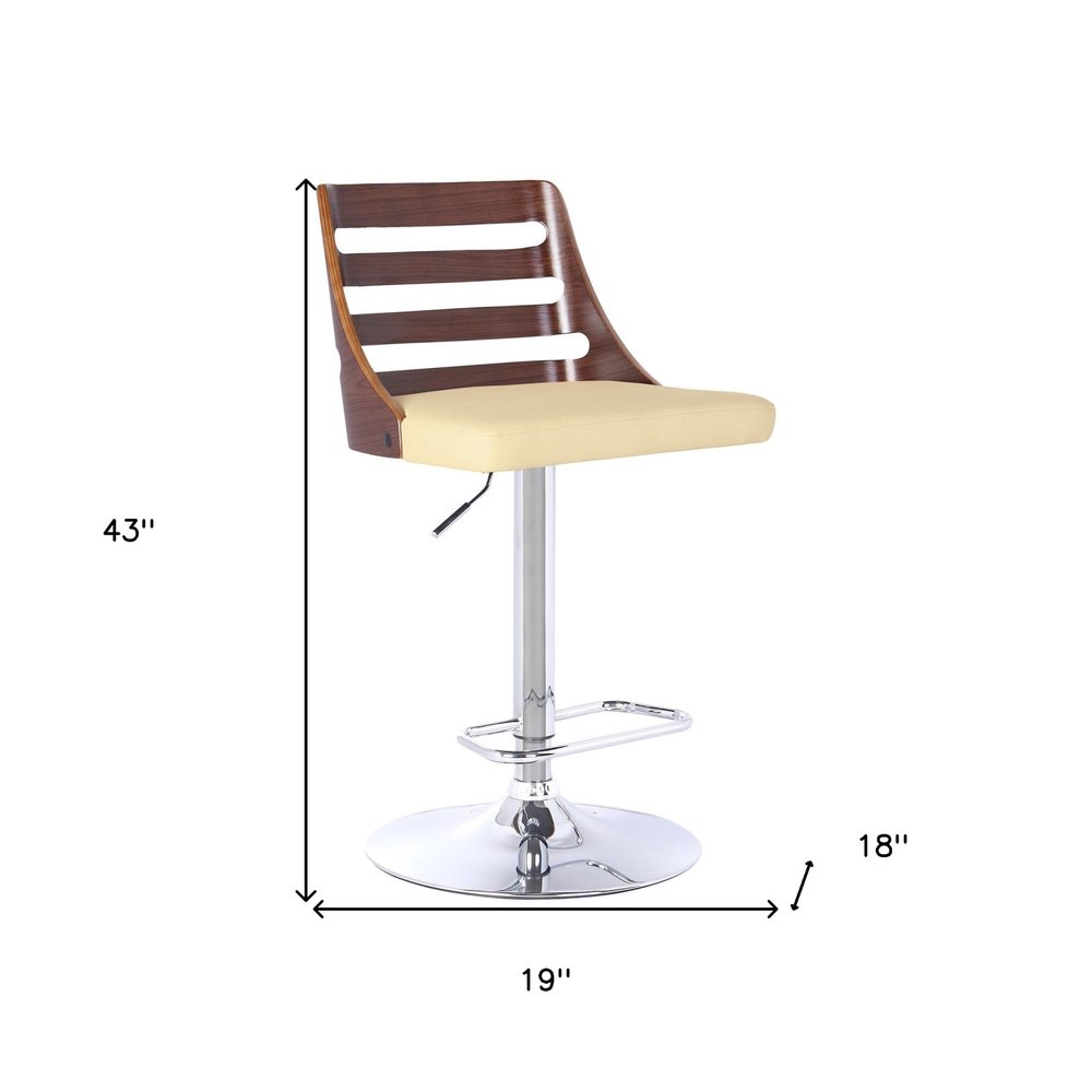 Cream And Silver Fabric And Iron Low Back Adjustable Height Bar Chair