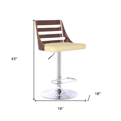 Cream And Silver Fabric And Iron Low Back Adjustable Height Bar Chair