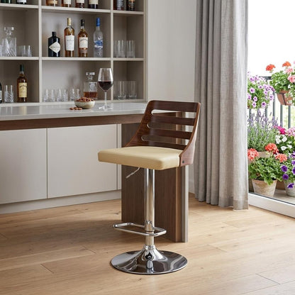 Cream And Silver Fabric And Iron Low Back Adjustable Height Bar Chair