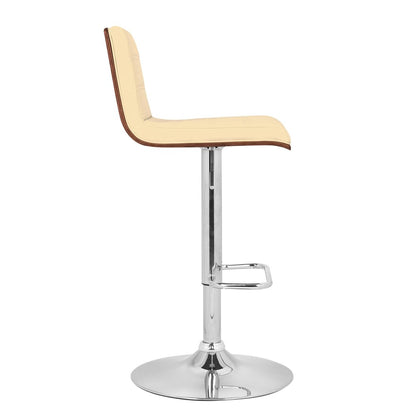 Cream And Silver Fabric And Iron Low Back Adjustable Height Swivel Bar Chair