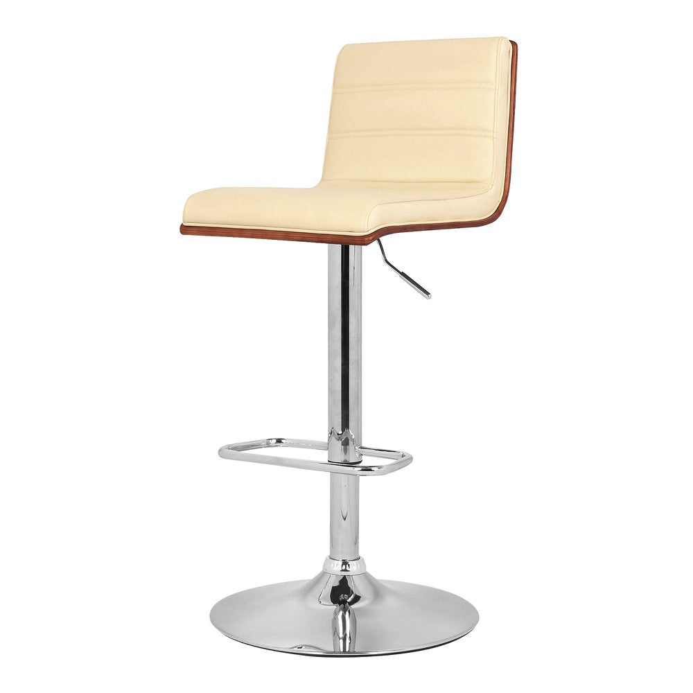 Cream And Silver Fabric And Iron Low Back Adjustable Height Swivel Bar Chair