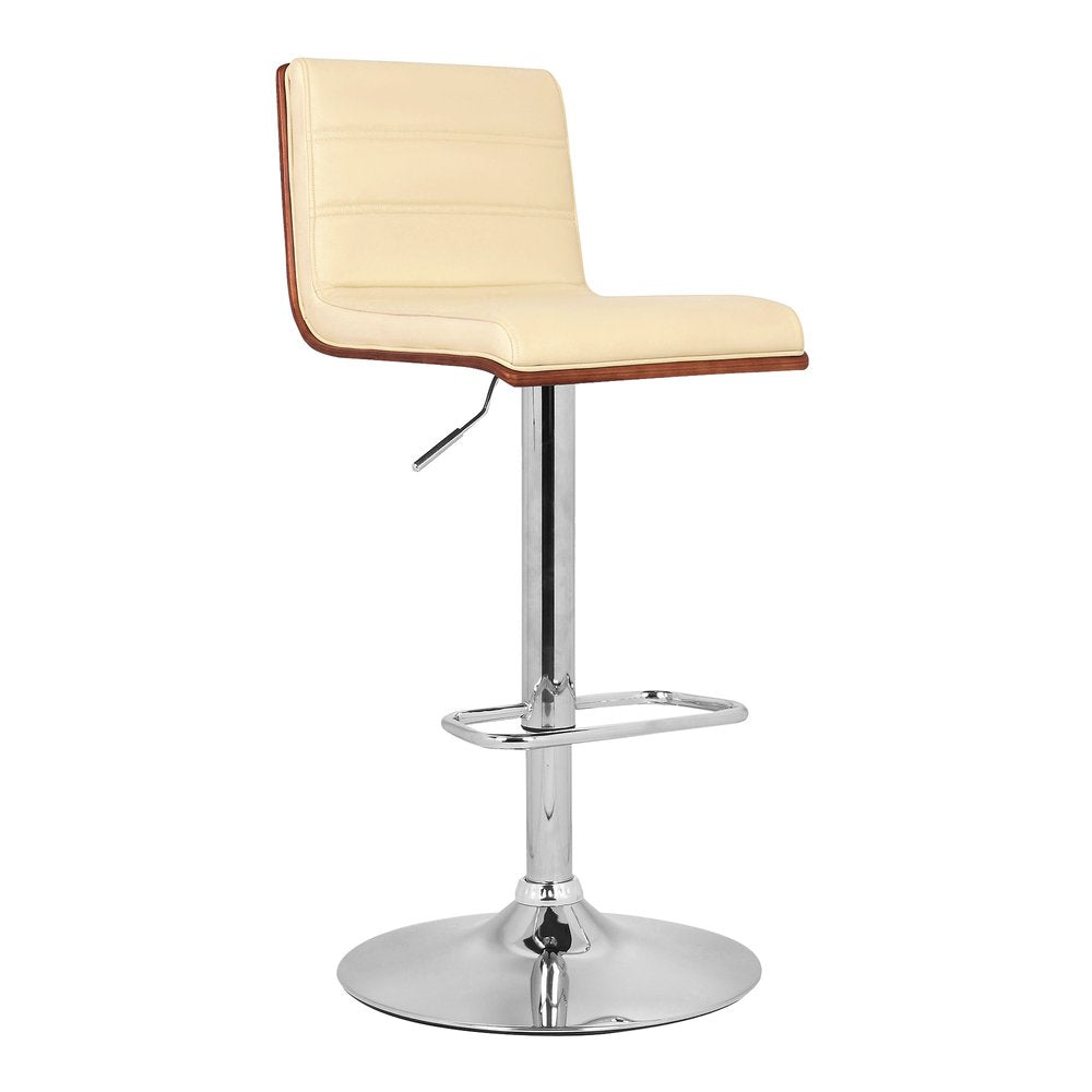 Cream And Silver Fabric And Iron Low Back Adjustable Height Swivel Bar Chair