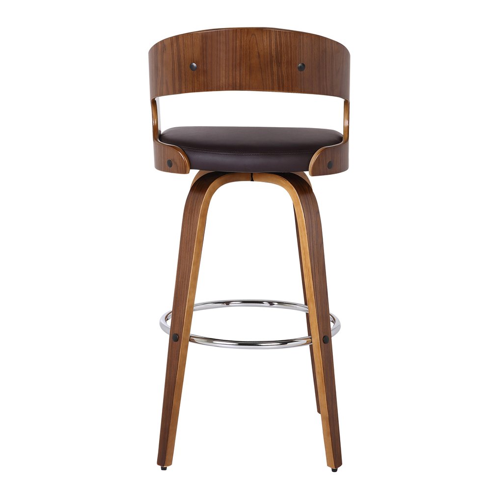 26" Brown Fabric And Solid Wood Low Back Counter Height Swivel Bar Chair