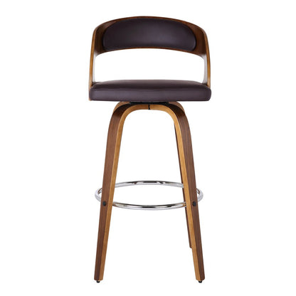 26" Brown Fabric And Solid Wood Low Back Counter Height Swivel Bar Chair