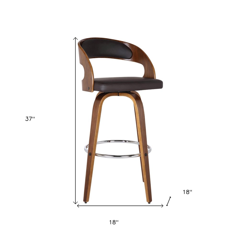 26" Brown Fabric And Solid Wood Low Back Counter Height Swivel Bar Chair