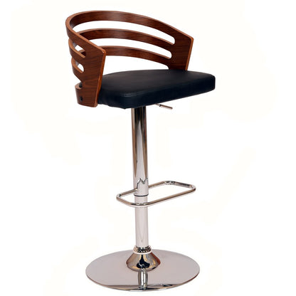 Black And Silver Fabric And Iron Low Back Adjustable Height Swivel Bar Chair