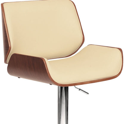 Cream And Silver Fabric And Iron Low Back Adjustable Height Swivel Bar Chair