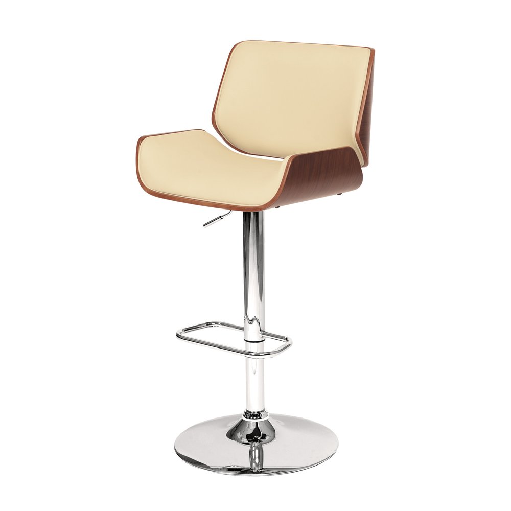 Cream And Silver Fabric And Iron Low Back Adjustable Height Swivel Bar Chair