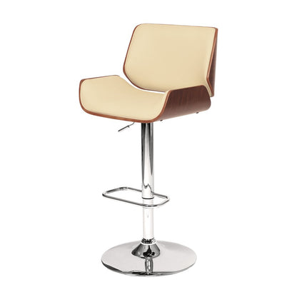 Cream And Silver Fabric And Iron Low Back Adjustable Height Swivel Bar Chair