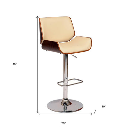 Cream And Silver Fabric And Iron Low Back Adjustable Height Swivel Bar Chair