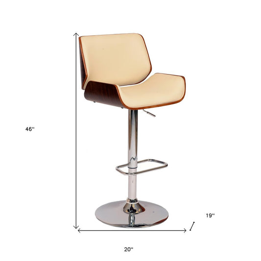 Cream And Silver Fabric And Iron Low Back Adjustable Height Swivel Bar Chair
