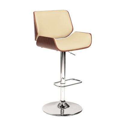 Cream And Silver Fabric And Iron Low Back Adjustable Height Swivel Bar Chair