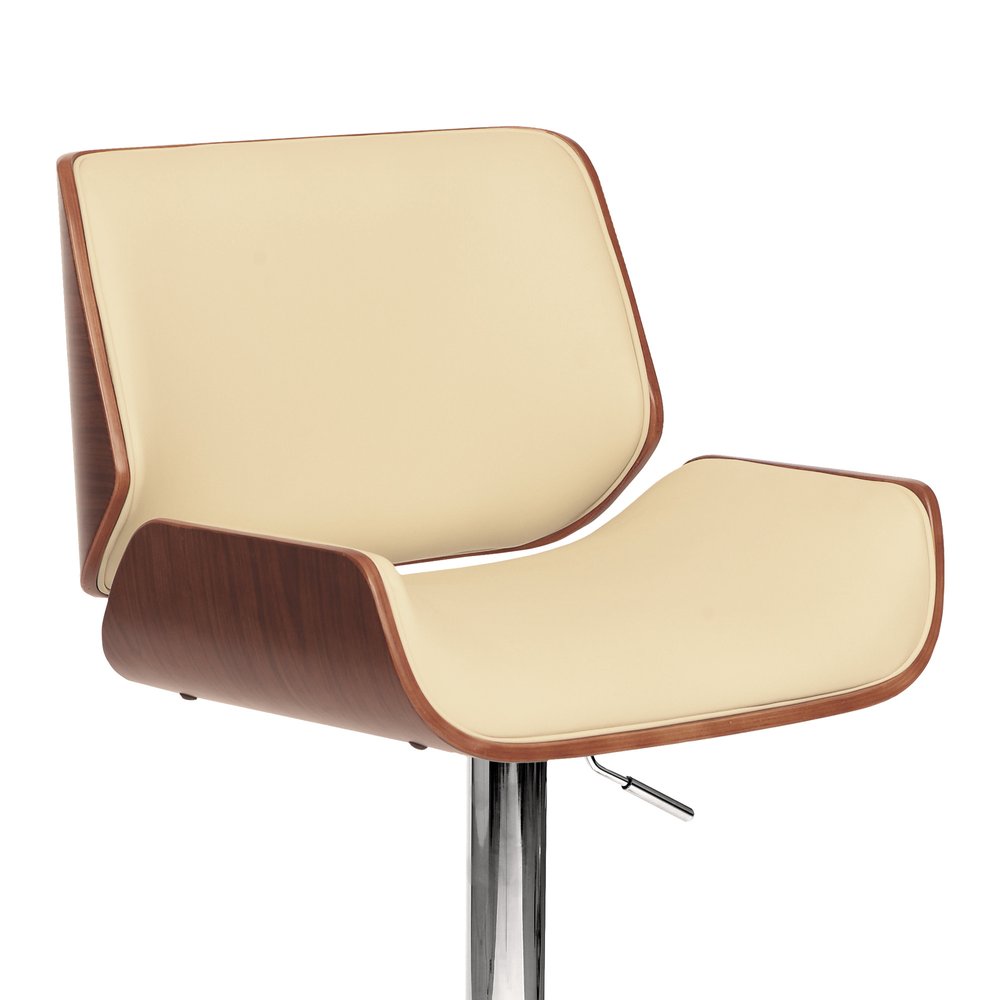 Cream And Silver Fabric And Iron Low Back Adjustable Height Swivel Bar Chair
