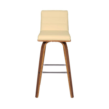 30" Cream And Brown Fabric And Iron Low Back Bar Height Swivel Bar Chair