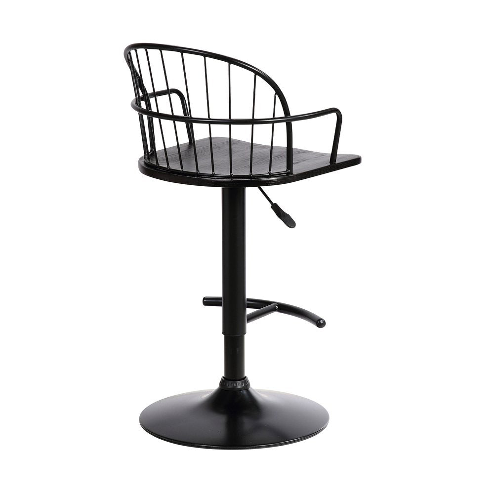 Black Solid Wood And Iron Low Back Adjustable Height Bar Chair