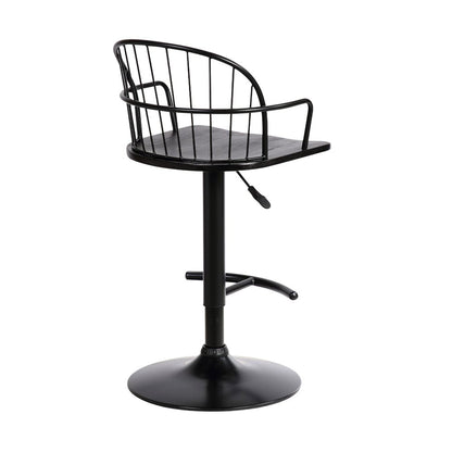 Black Solid Wood And Iron Low Back Adjustable Height Bar Chair