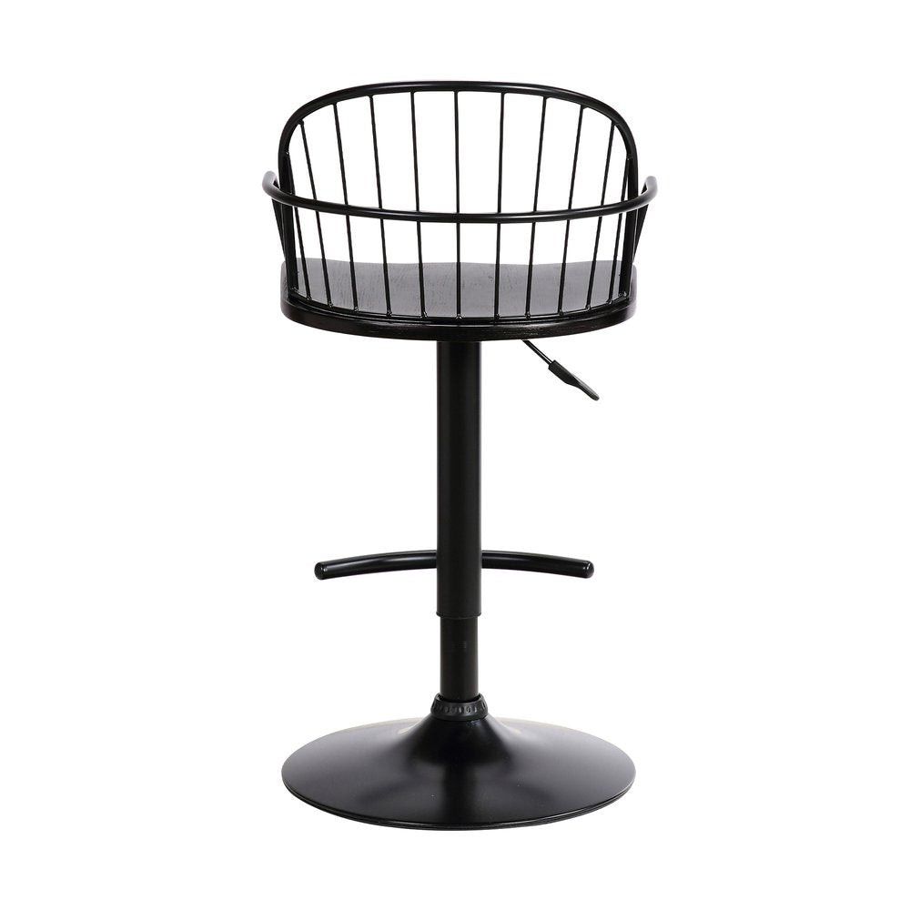 Black Solid Wood And Iron Low Back Adjustable Height Bar Chair