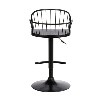 Black Solid Wood And Iron Low Back Adjustable Height Bar Chair