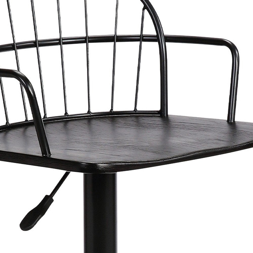 Black Solid Wood And Iron Low Back Adjustable Height Bar Chair