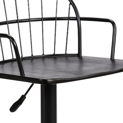 Black Solid Wood And Iron Low Back Adjustable Height Bar Chair