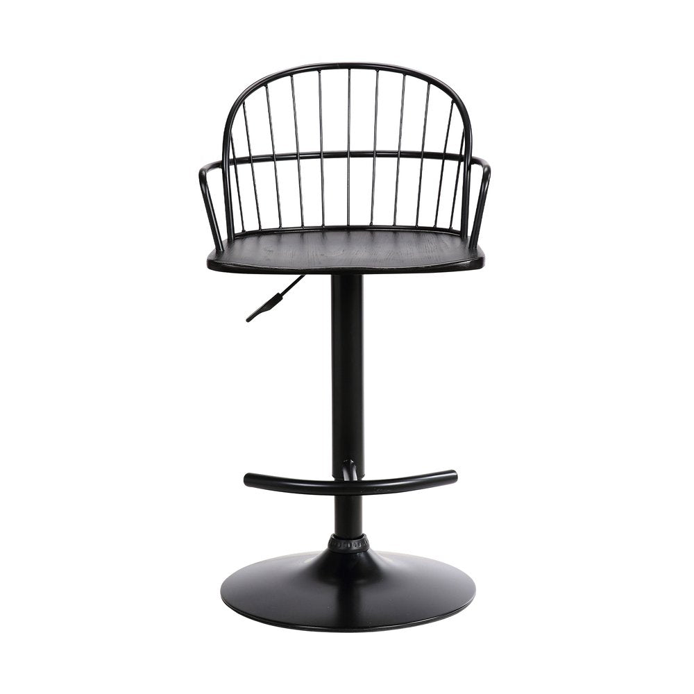 Black Solid Wood And Iron Low Back Adjustable Height Bar Chair