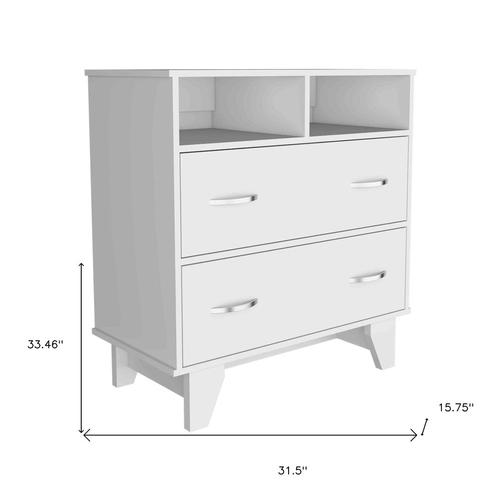 32" White Wood Two Drawer Dresser