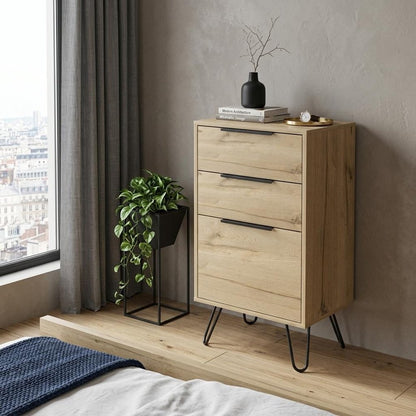 18" Brown And Black Wood Three Drawer Dresser