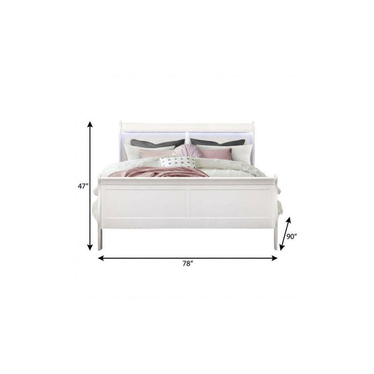 White Carved Geometric Wood King Bed Frame