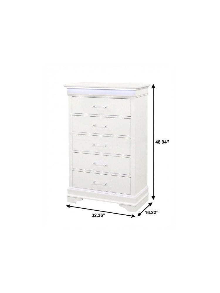 16" Blue Solid Wood Five Drawer Chest With LED Lighting