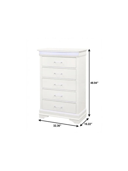 16" Blue Solid Wood Five Drawer Chest With LED Lighting