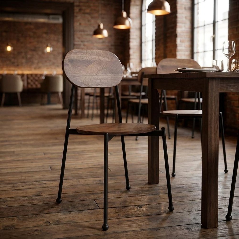 Set of Two Brown And Black Metal and Wood King Louis Back Dining Side Chairs