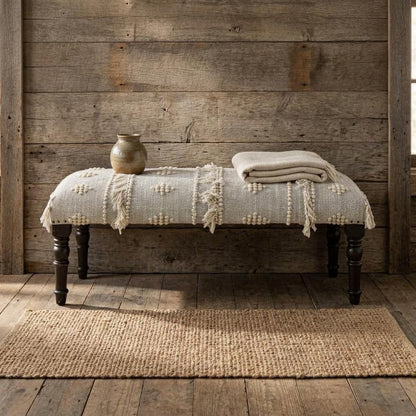 47" Cream And Black Leg Abstract Stripe and Dot Upholstery Bench