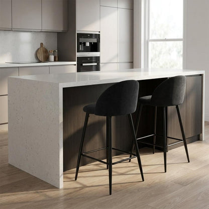 Set of Two 26" Blue And Black Fabric And Steel Low Back Counter Height Bar Chairs