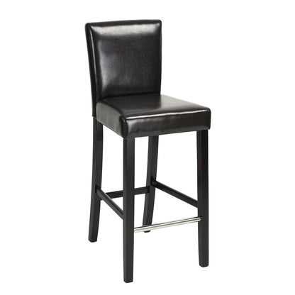 Set of Two 28" Brown And Black Faux Leather And Faux Leather And Steel Bar Height Bar Chairs