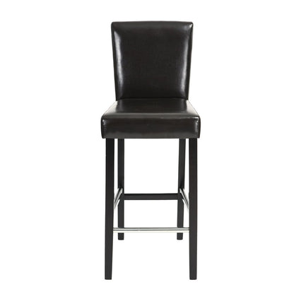 Set of Two 28" Brown And Black Faux Leather And Faux Leather And Steel Bar Height Bar Chairs